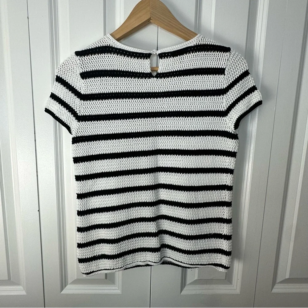 Talbots Petite Black & White Knit Short Sleeve Top - Picture 8 of 10